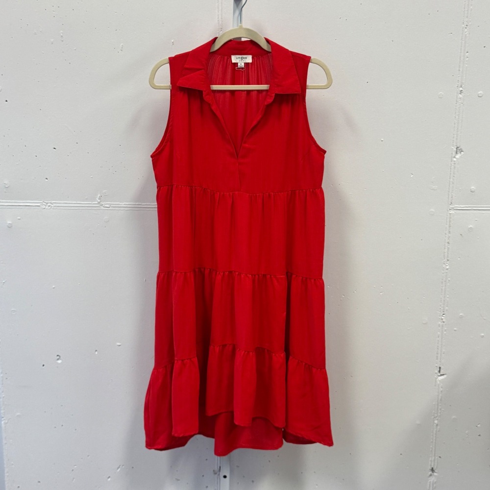 Umgee Red Sleeveless Tiered Mini Dress V-Neck Collar A0224 Medium Boho Summer